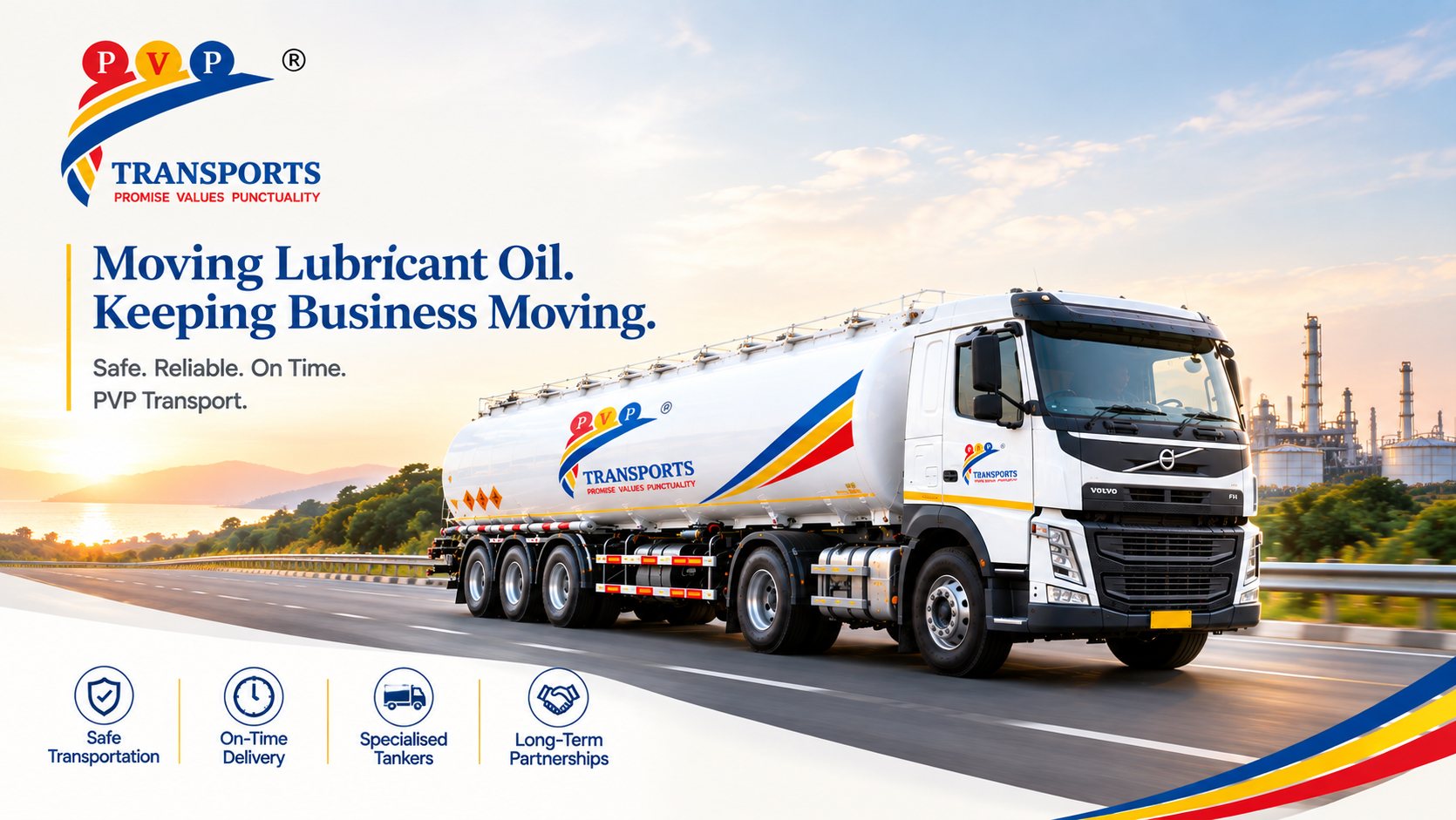 PV Powlose Transport tanker on a coastal highway: Moving Lubricant Oil, Keeping Business Moving
