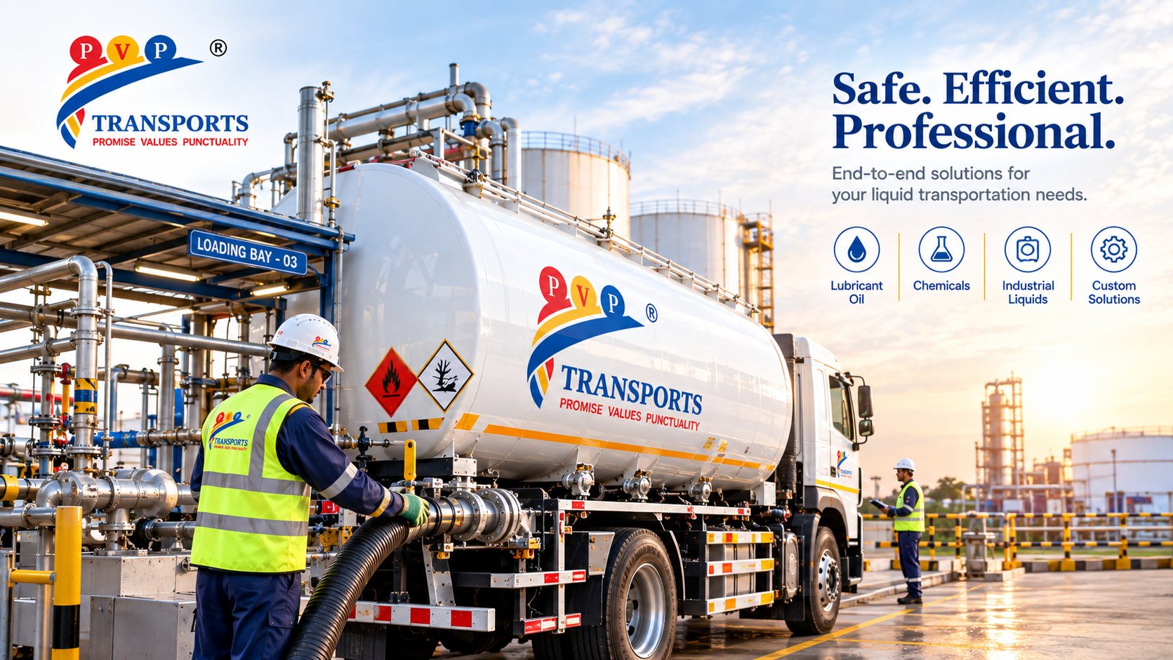 Loading operation with a hose connected to a PV Powlose Transport tanker