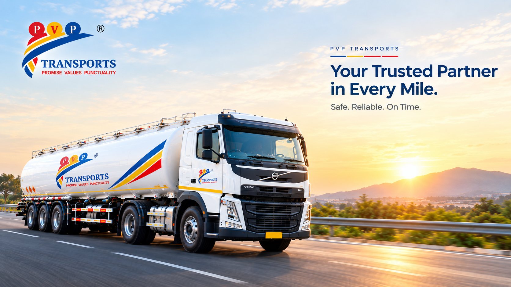 PV Powlose Transport tanker on a highway at sunset: Your Trusted Partner in Every Mile
